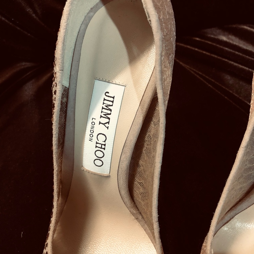 Jimmy Choo Women's Taupe Lace Pointed-Toe Pumps - Picture 3 of 14